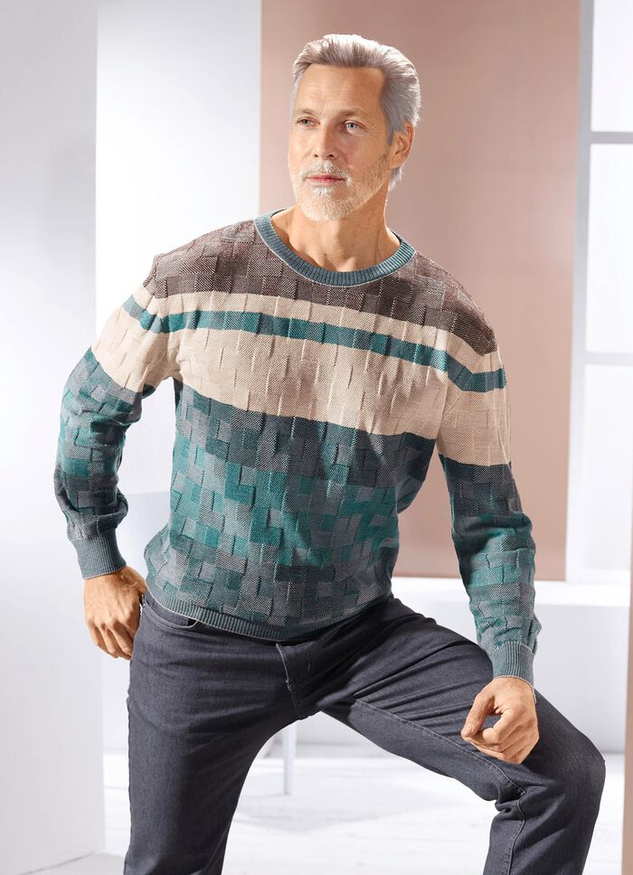 Tr&ouml;ja med rund hals i strukturerad mix i 2 f&auml;rger 