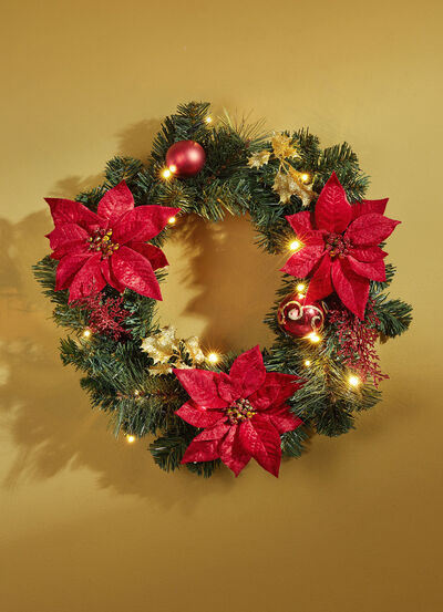 Upplyst grankrans med timerfunktion 