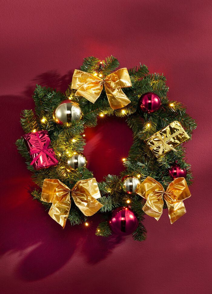 Upplyst grankrans R&Ouml;TT GULD