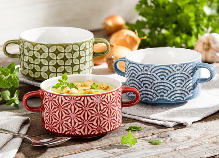 n&ouml;jeskrukor, set om 3 gjorda av keramik 