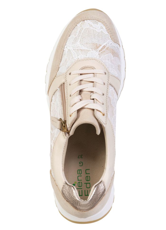 ELENA EDEN, eleganta damsneakers, vidd G, med uttagbar fotb&auml;dd BEIGE-WEISS