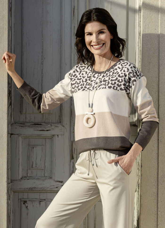 Finstickad tröja ECRU-BEIGE-BRUN