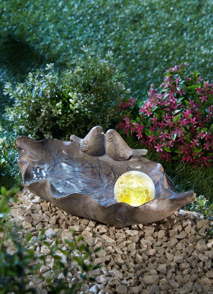 Fågelbad med solkula GRÅ