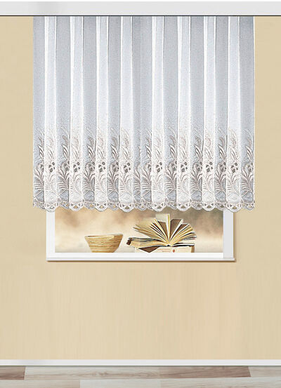Broderad gardin i rak modell med Plauener-broderi, , large