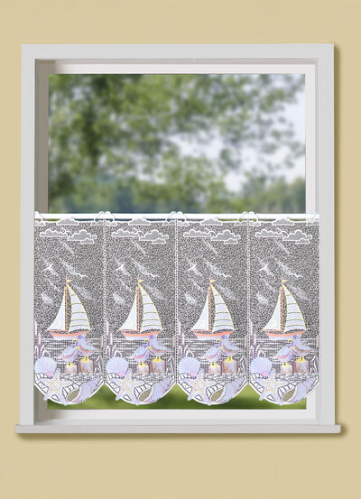 Maritim kort gardin med Plauen-broderi, , large