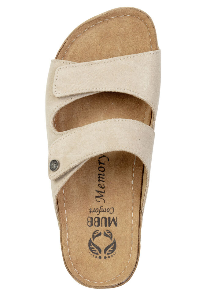 Mubb, bekväma damslippers, bredd H, med kardborreband SAND