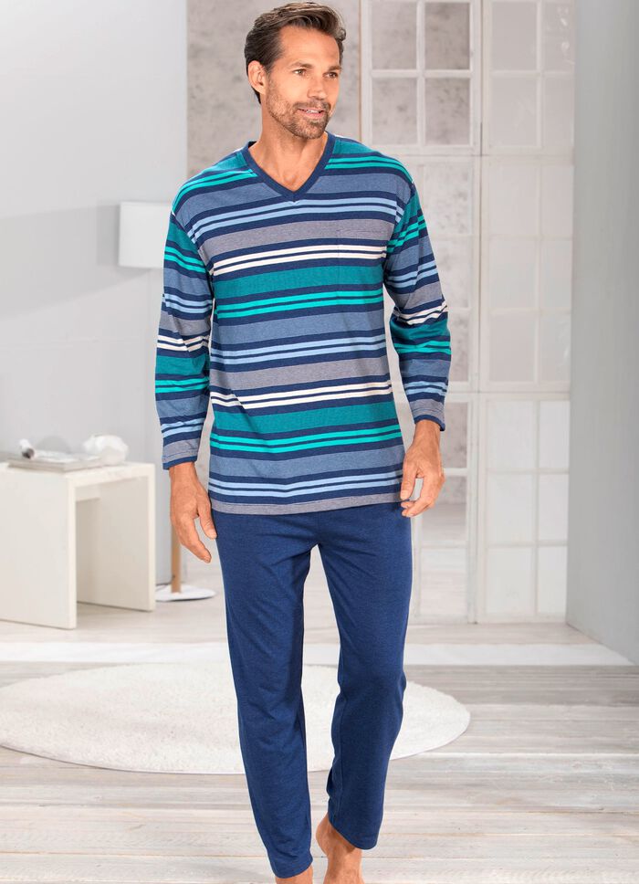 Pyjamas med V-ringning och garnf&auml;rgade r&auml;nder 