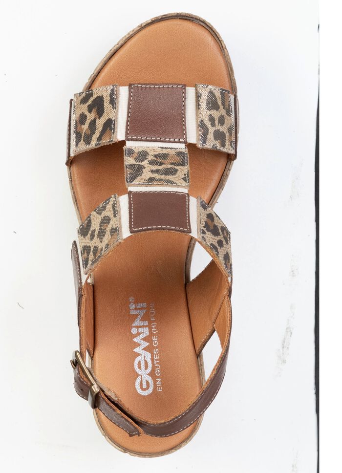 Gemini, trendiga damsandaler, bredd G, tillverkade av l&auml;der BRAUN-BEIGE