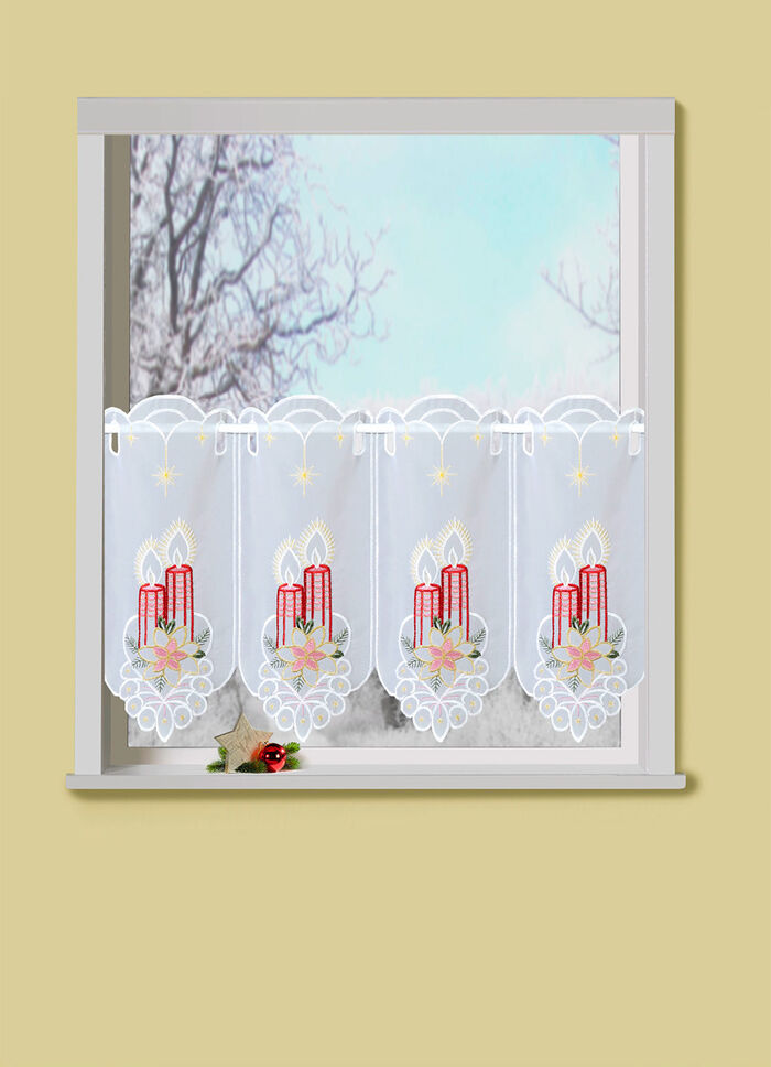 Julbroderad kort gardin 