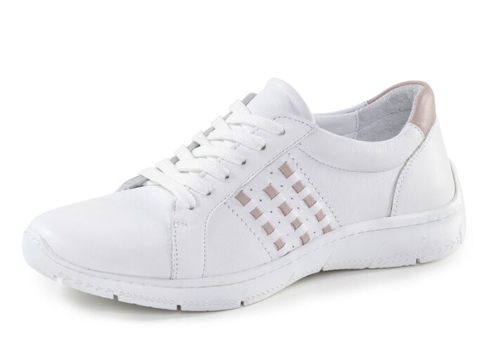 Andrea Conti sn&ouml;rsko i nappal&auml;der med kontrasterande detaljer VIT