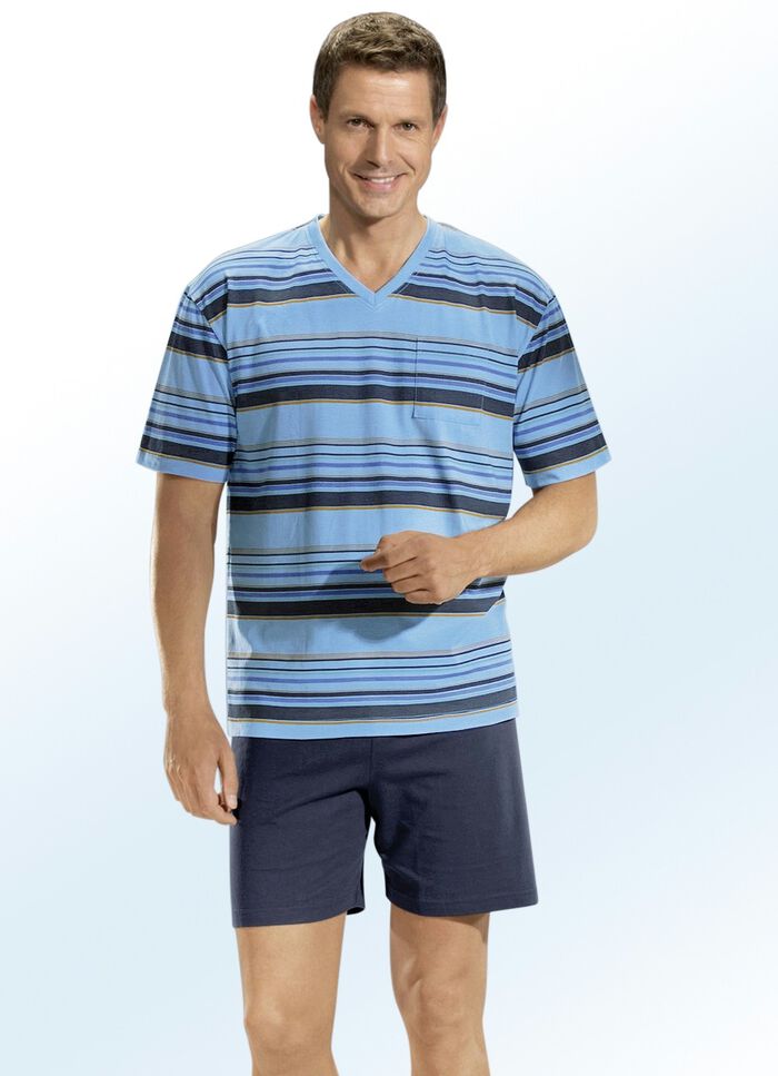 Kort&auml;rmad pyjamas i tv&aring;pack med V-ringning och br&ouml;stficka 1X STEN, 1X VATTEN