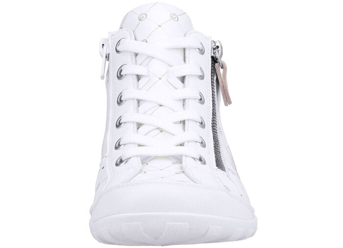 Remonte-sko med sn&ouml;rning gjord av tryckt och skimrande metalliskt syntetmaterial VIT-PUDERROSA