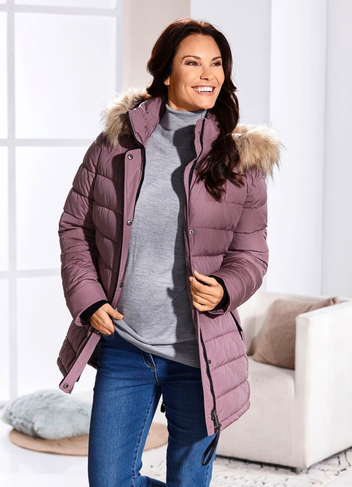 Funktionell l&aring;ng jacka med avtagbar huva 