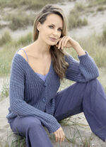 Kofta med paljettgarn JEANS BLÅ MELANGE