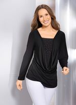 Skjorttunika med djup vattenfallskrage SVART