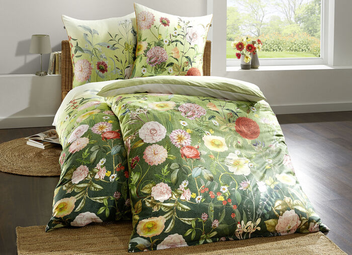 Vändbart sängklädesset i makosatin GRÖN