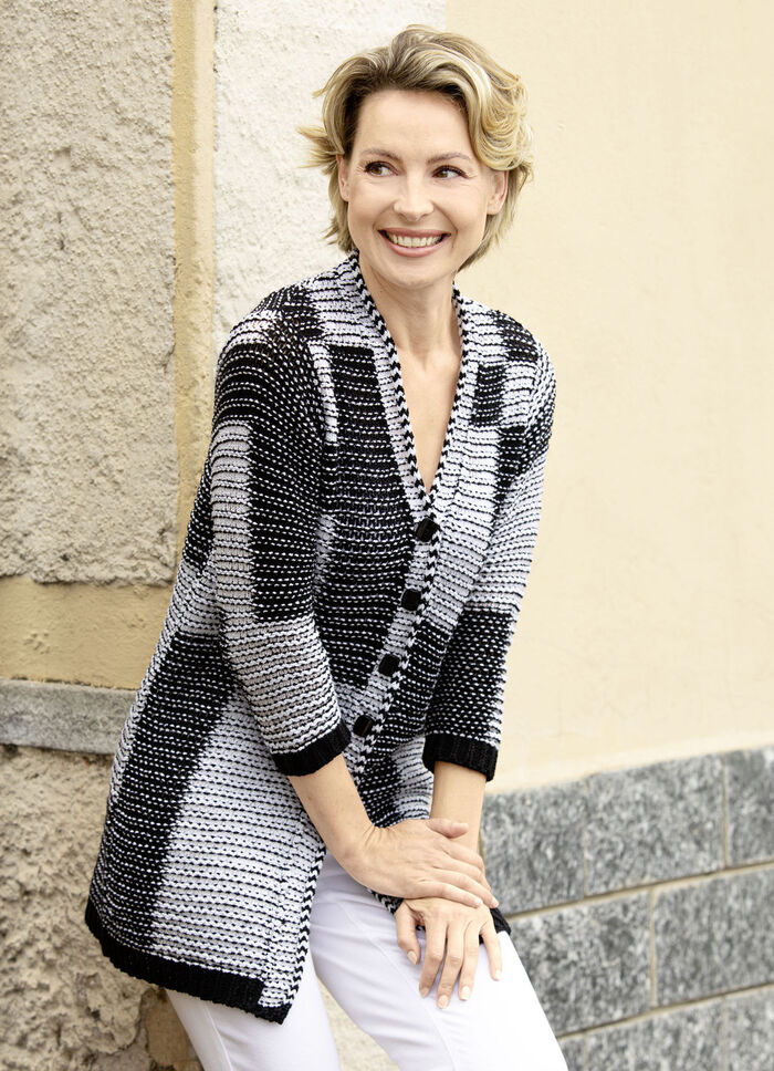 Kofta med strukturerat mönster SVART-ECRU