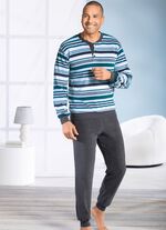 Pyjamas i stretchfrott&eacute; med knappsl&aring; och muddar 