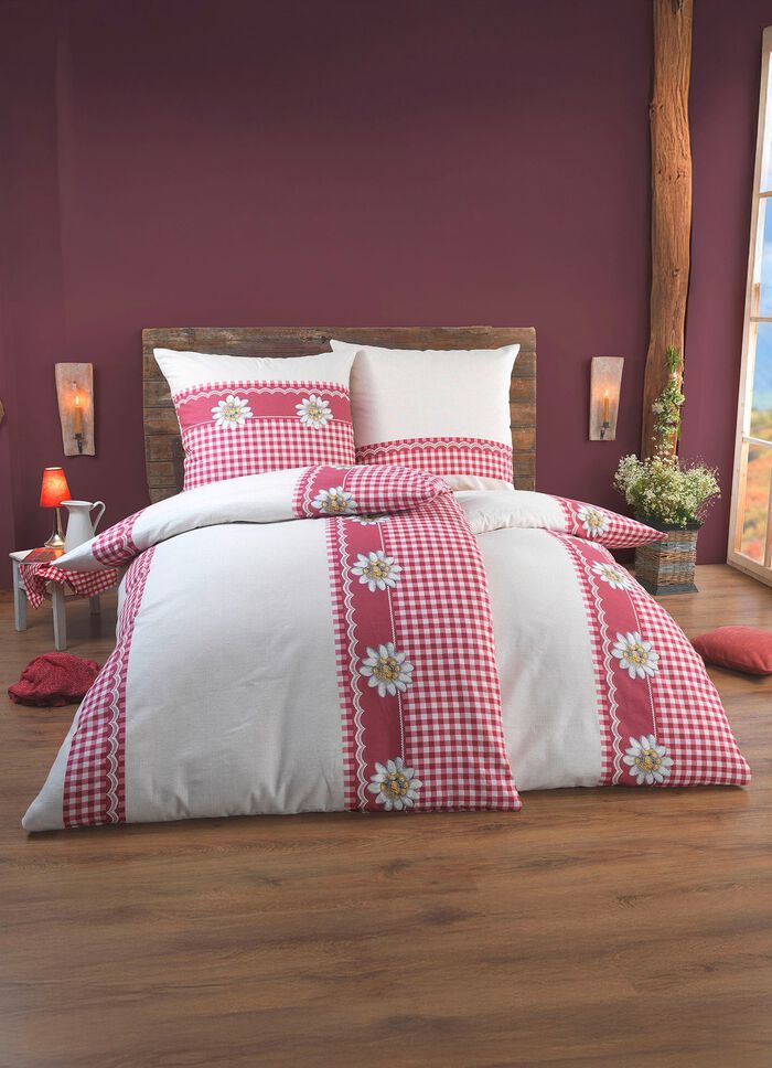 Dubbelsidigt tryckt s&auml;ngkl&auml;derset i lantlig stil 