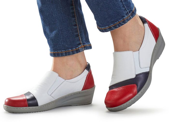 Gemini tofflor med res&aring;r i sidorna VIT-R&Ouml;D-BL&Aring;