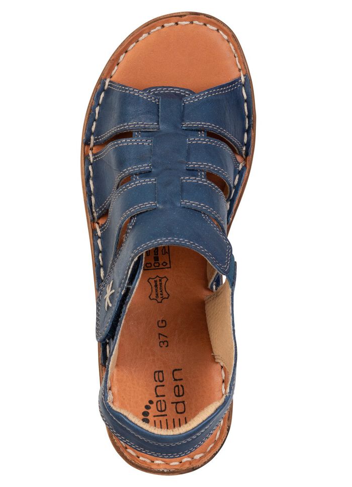ELENA EDEN, klassiska damsandaler, vidd G, med kardborreband BLAU