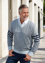 V-ringad tr&ouml;ja med randig och strukturerad design 