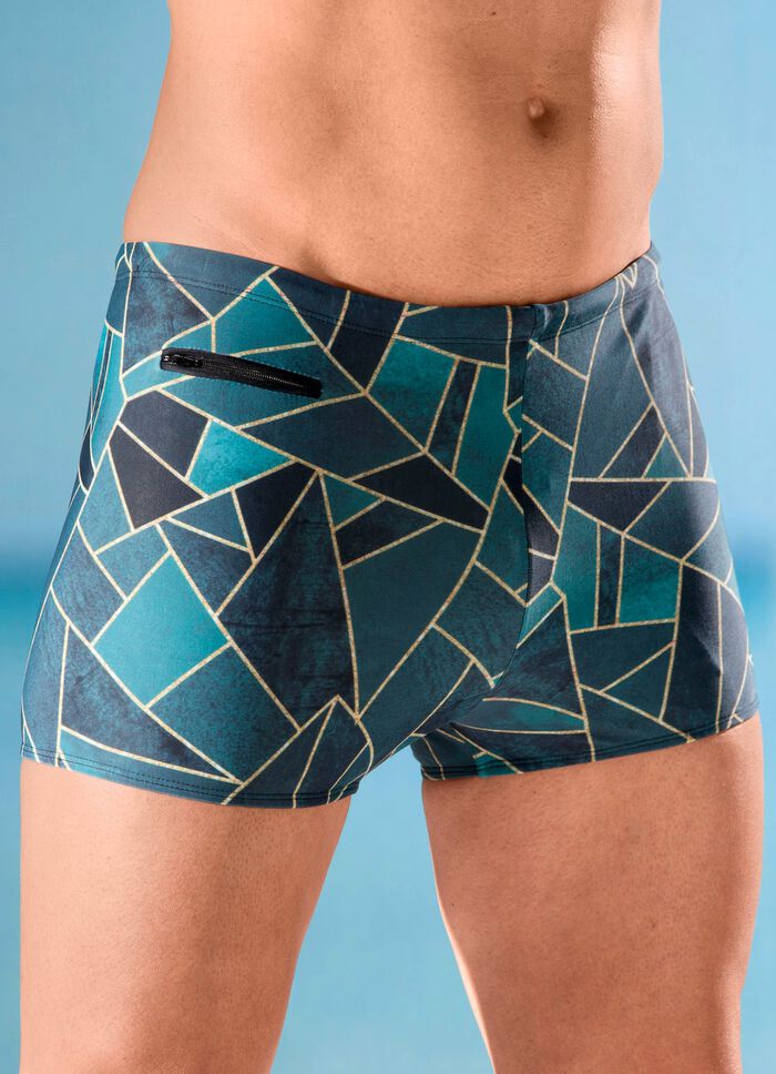 H&ouml;gre boxformade badbyxor med blixtl&aring;sf&ouml;rsedd ficka 