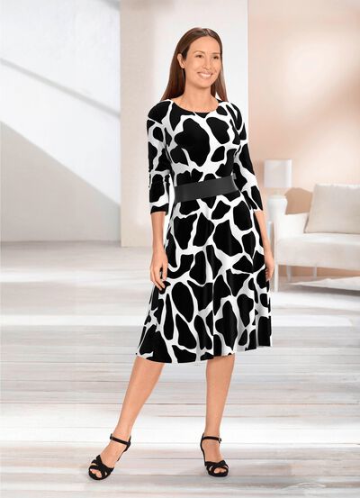 Klänning med bred insats i konstläder 