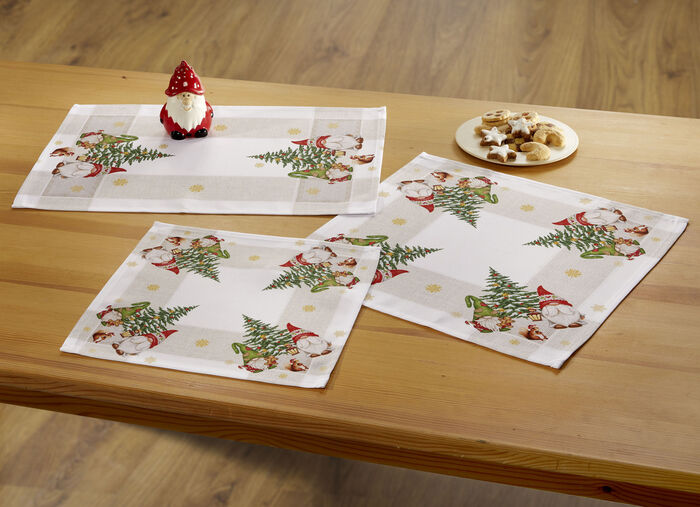 Duk med jultomtardesign NATURLIG FÄRGRIK