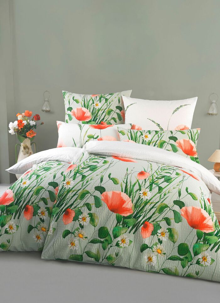 S&auml;ngkl&auml;desset med tryck p&aring; b&aring;da sidor i seersucker-kvalitet 