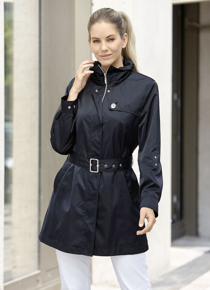 Lång jacka med skärp i trench-look 