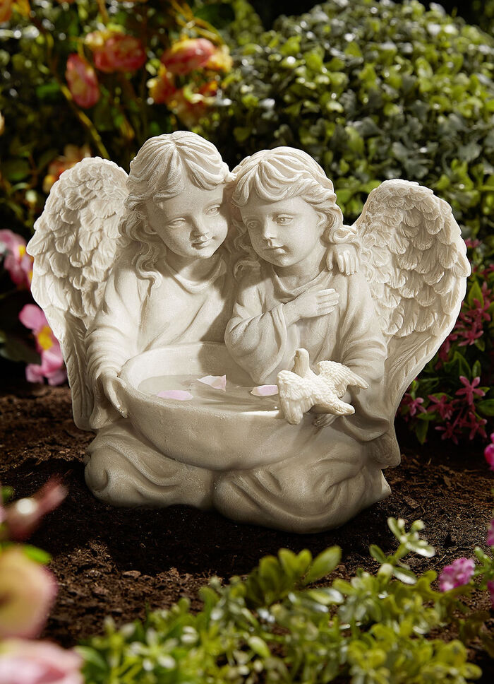 fågelbad ängelpar ANTIK VIT