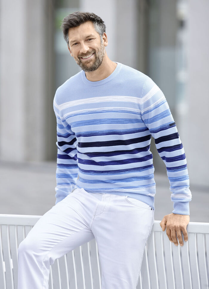 Randig tröja med rund hals och strukturerad design BLEU-MARINE-ECRU