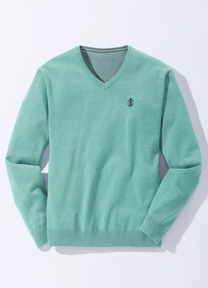 Moderiktig V-ringad tröja i 6 färger METALLAD TURKOS