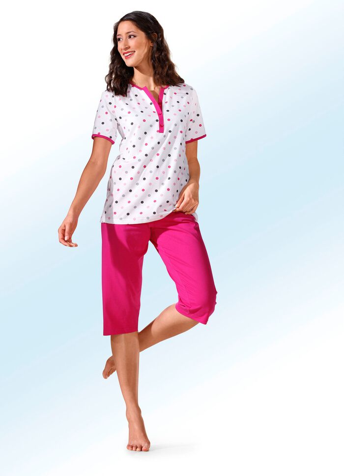 Pyjamas i tv&aring;-pack med prickar, l&aring;ng och kort &auml;rm 