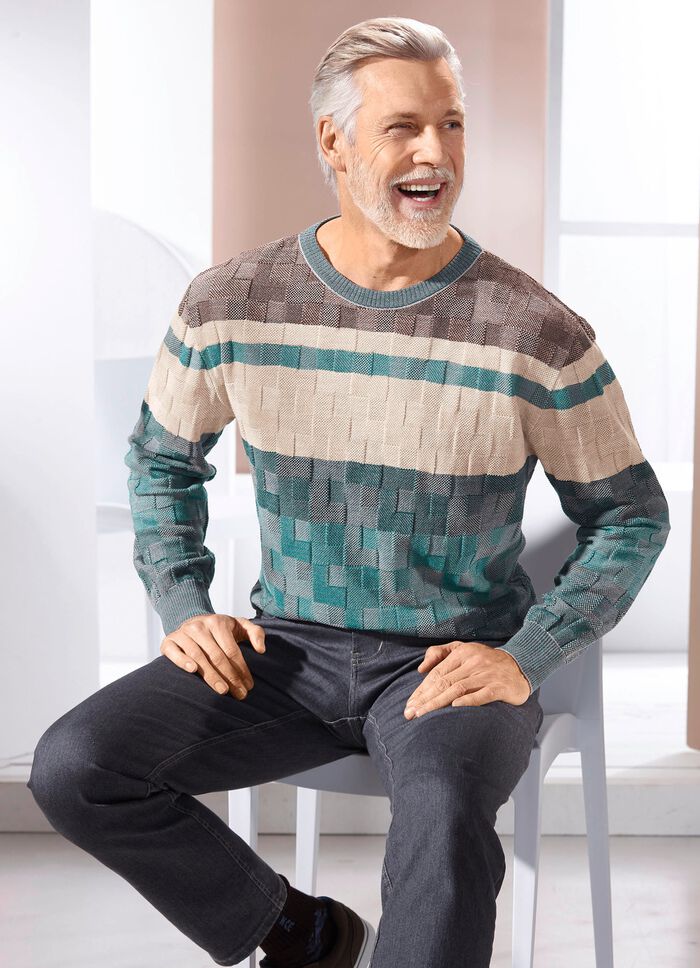 Tr&ouml;ja med rund hals i strukturerad mix i 2 f&auml;rger 