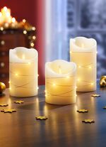 LED-ljus i &auml;kta vax, set om 3, med fl&auml;mtande effekt 