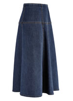 Denimkjol med kontrasterande delande s&ouml;mmar DUNKELBLAU