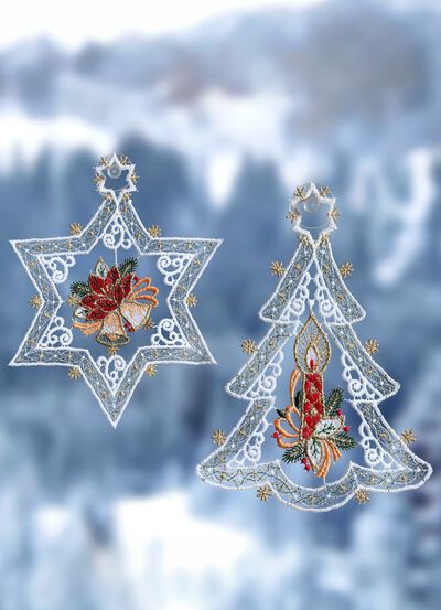 F&ouml;nsterbild med julgran och stj&auml;rna, set om 2 