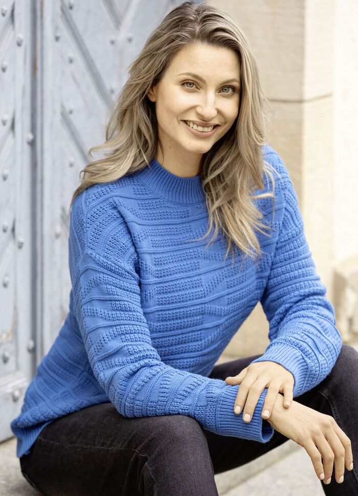 Tröja i blandad textur AZURBLÅ