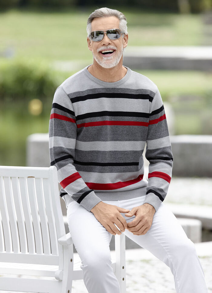 Trendig rundhalsad tröja i 2 färger GRAU-SCHWARZ-ROT