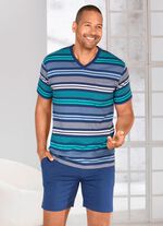 Shorty med V-ringning och garnf&auml;rgade r&auml;nder 