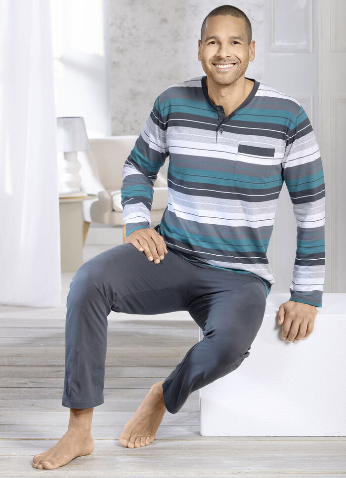 Pyjamas med knappslå och öppna manschetter, 