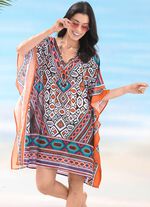 Sunflair-tunika med placerat tryck, l&auml;tt transparent 