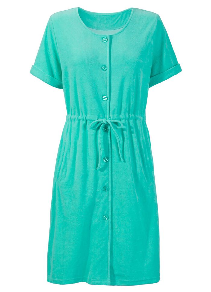 Frottéklänning med hel knappslå MINT
