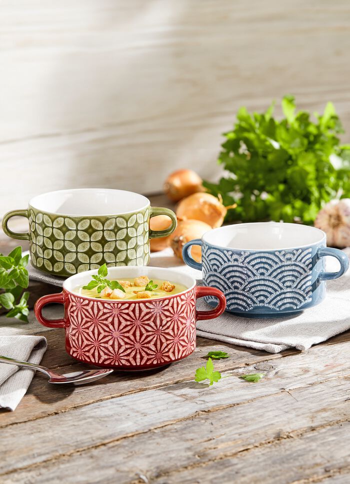 n&ouml;jeskrukor, set om 3 gjorda av keramik 