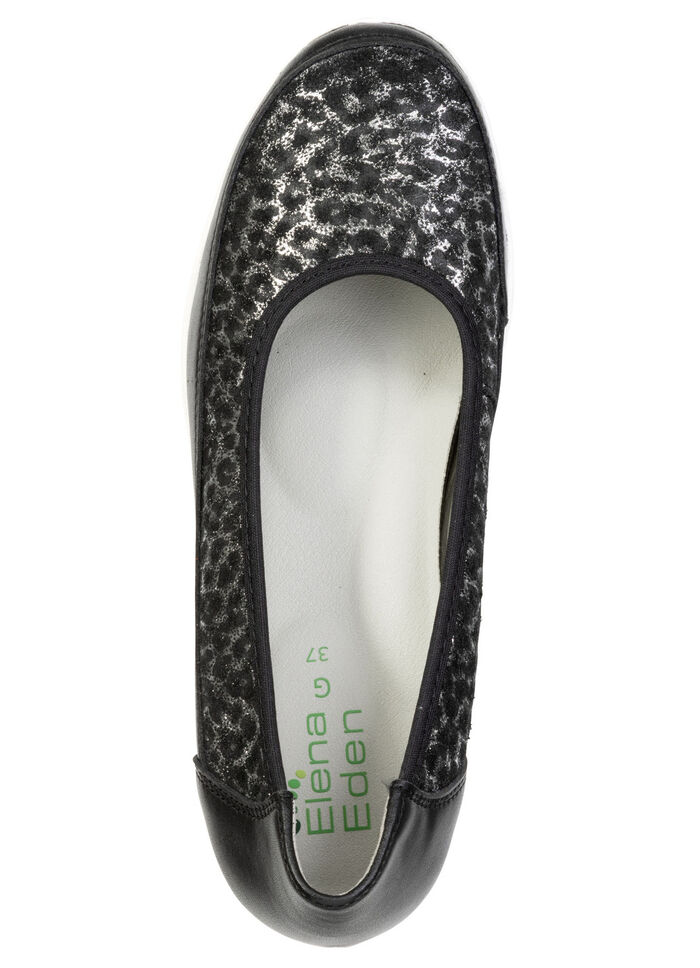 ELENA EDEN ballerina i nappal&auml;der och gl&auml;nsande pr&auml;glat l&auml;der SCHWARZ