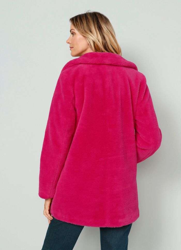 Fuskpälsjacka med lapelkrage FUCHSIA