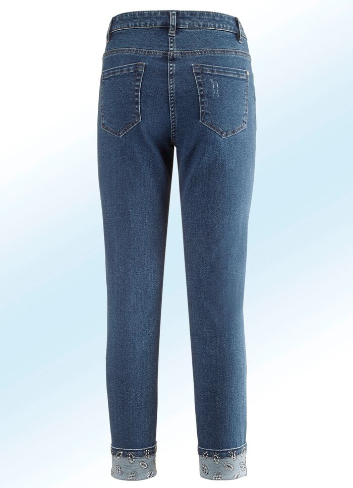 Eleganta jeans i 7/8-l&auml;ngd med vackra strassdetaljer 