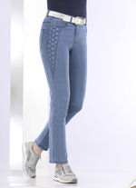 Jeans med vackra broderier JEANSBLAU